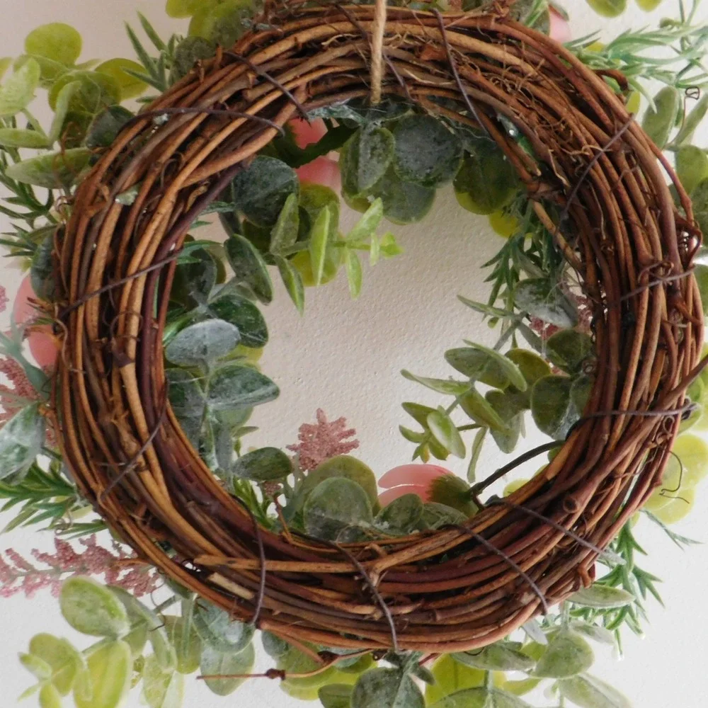 Dusty Miller Mini Wreath, Eucalyptus,‎ Pink Flowers, Candle Ring
